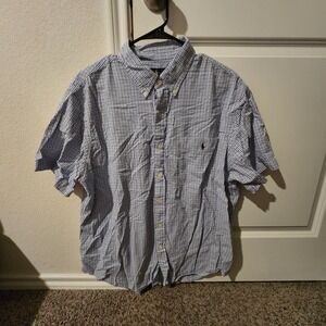 Ralph Lauren XL Blue Checkered Short Sleeve Button Down Shirt Menswear
